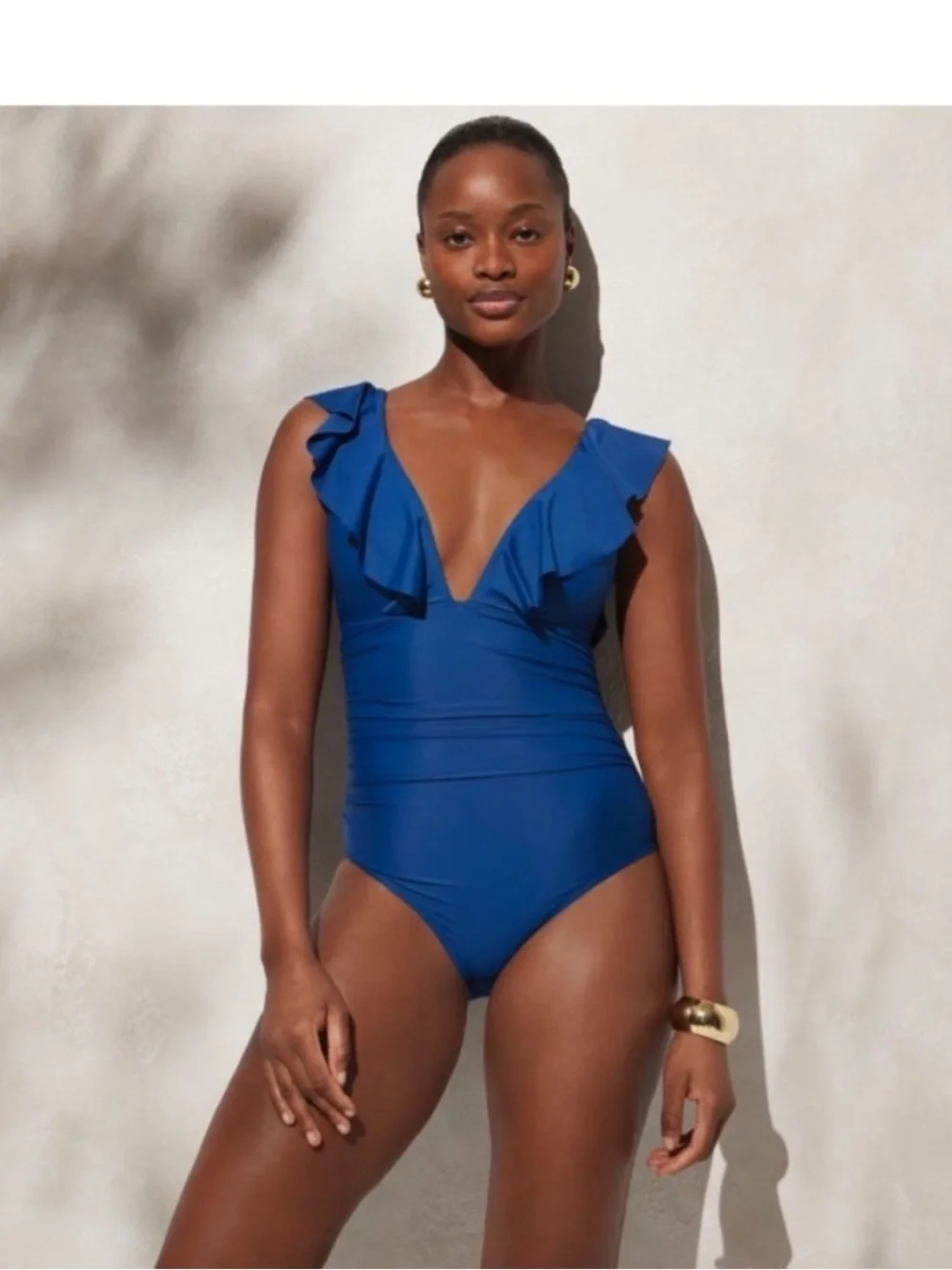 J. Crew Royal Blue Ruffle V-Neck One-Piece Swimsuit